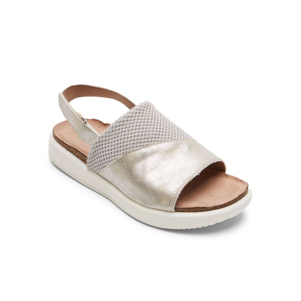 NWT ROCKPORT Womens Gold 1/2" Platform Kyra Wedge Leather Slingback Sandal 10 M
